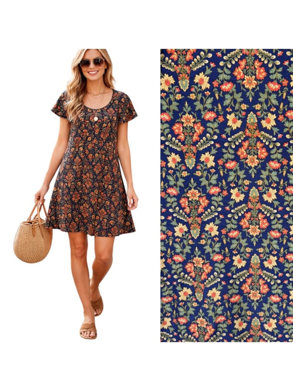 Nine Britton Navyā Floral Nelcy Knit Swing Dress Size S Boho Casual Chic Comfort